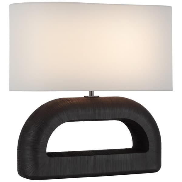 Utopia Combed Console Lamp in Aged Iron with Linen Shade